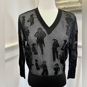 Chanel 03P Spring 2003 Gabrielle Coco Black Crochet Knit Sweater Top FR 42